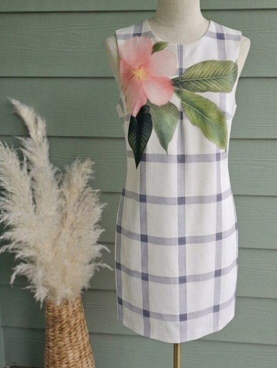 Ted Baker Dresses & Skirts - Ted Baker Nayelic Off White Floral Plaid Design Sleeveless Shift Dress